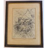 A pen and ink study of a finch couple nesting, indistinctly signed lower left, dated Jan. 1878 (19.5