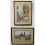 A pair of early to mid 20th century Italian watercolours - garden scenes (35.5 x 51 cm and 54 x 36