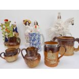 An interesting selection of ceramics to include: three large 19th century Staffordshire figures (the