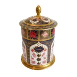 TO BE SOLD ON BEHALF OF SUE RYDER CARE A Royal Crown Derby cylindrical biscuit barrel and cover