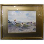An early 20th century gilt framed and glazed watercolour study depicting two young girls in open