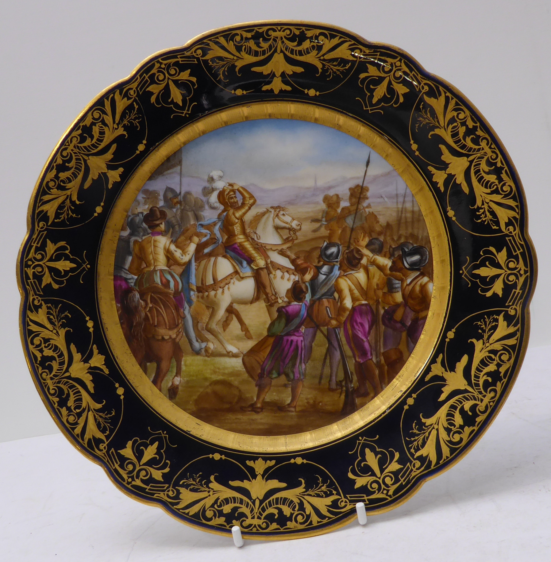 A collection of china and porcelain to include: a pair of French Sèvres-style cobalt-blue and gilt - Image 5 of 10