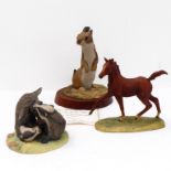 Three Border Fine Arts limited edition Thorianware animal models: a two-badger group; a baby
