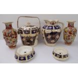 A Kensington Fine Art Pottery earthenware washstand set decorated in Imari colours and comprising