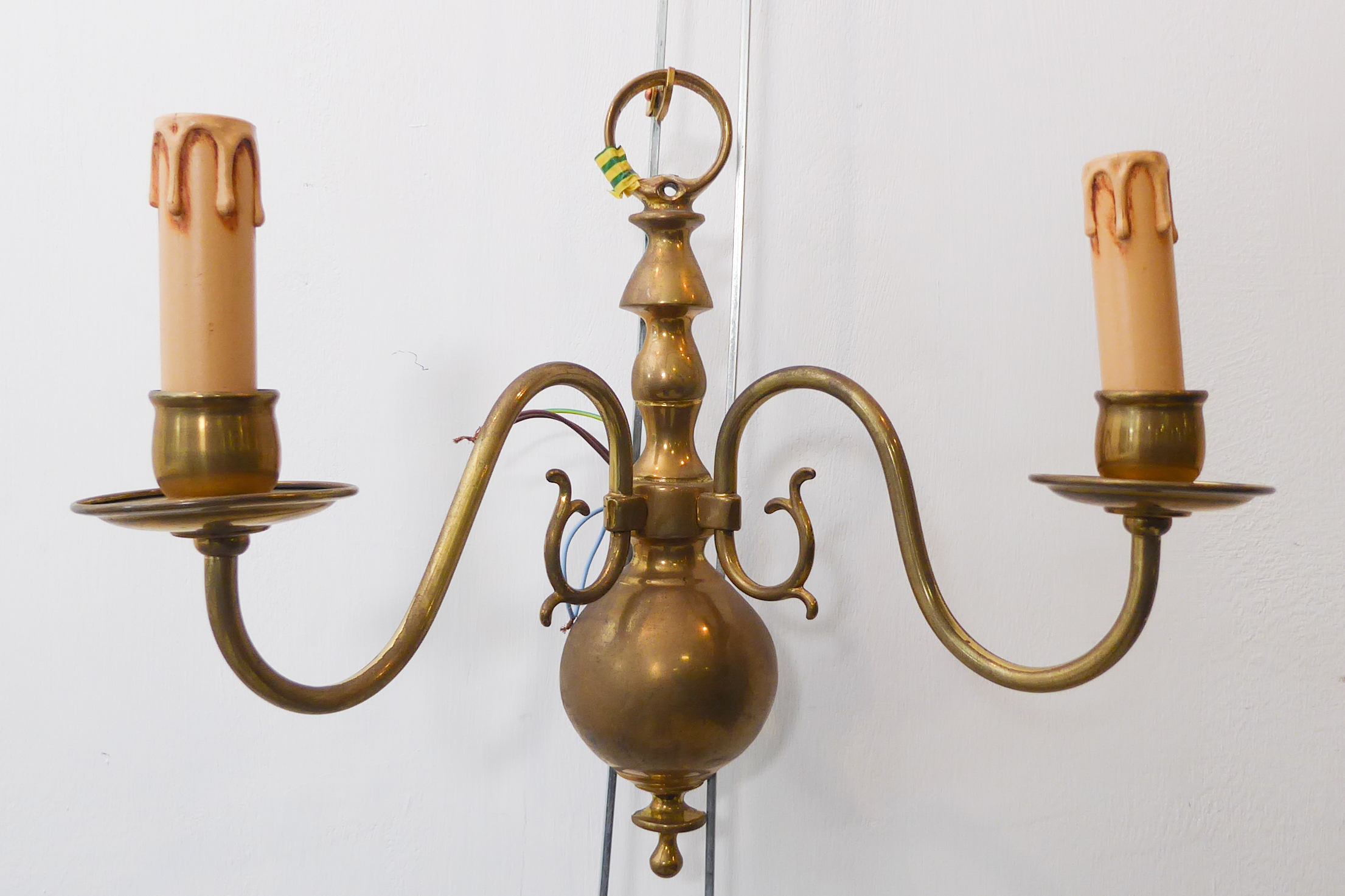 Two pairs of 20th century brass wall lights after the antiques: a pair in Adam style with tapered - Image 2 of 3