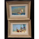 A pair of oil on boards of desert and coastal scenes, signed Bruzak (boards - 13 x 20 cm), framed