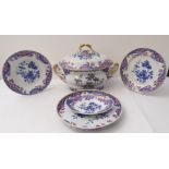 Five pieces of 19th century Spode 3091 Pattern porcelain comprising: a large floral and gilt-