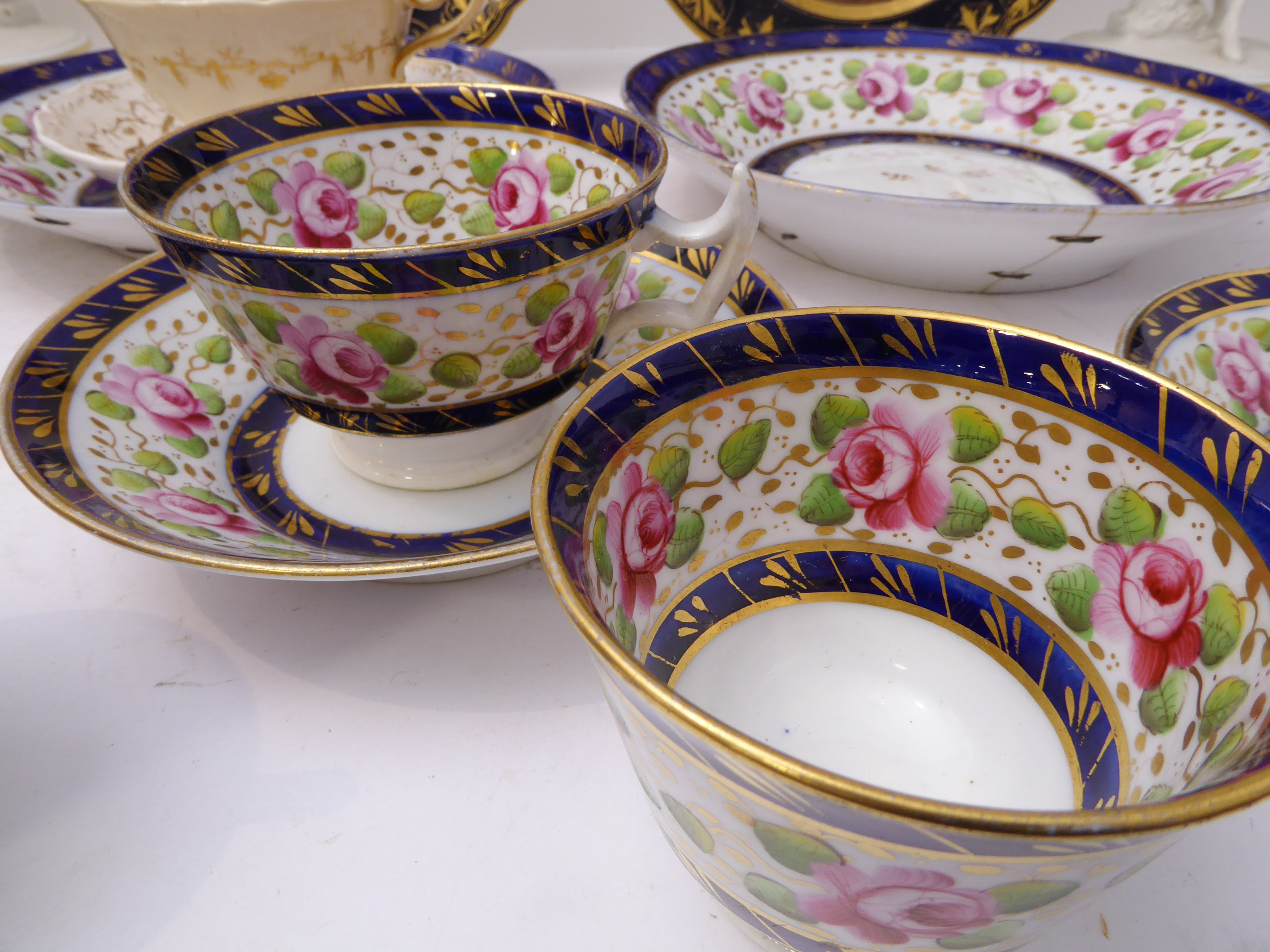 A collection of china and porcelain to include: a pair of French Sèvres-style cobalt-blue and gilt - Image 2 of 10