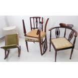 A pair of Edwardian mahogany bedroom chairs, an Edwardian tub chair, oak stool and a white-painted