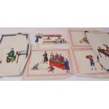 Six 19th century Chinese pith paintings depicting capture, trial, torture, funeral (A/F), female