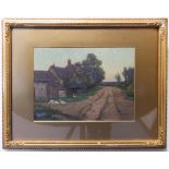 E. (Ernest). COPESTICK: an early 20th century oil on artist's board study of a country lane with