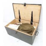 A green-painted British Army pine kit box (66 x 39 x 30 cm) and its contents to include: the 1974