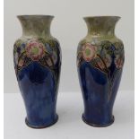 A good pair of late 19th / early 20th century Royal Doulton stoneware vases: predominately blue