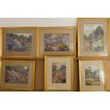 H. BELL - six early to mid 20th century English watercolours - a garden in full bloom. A set of four