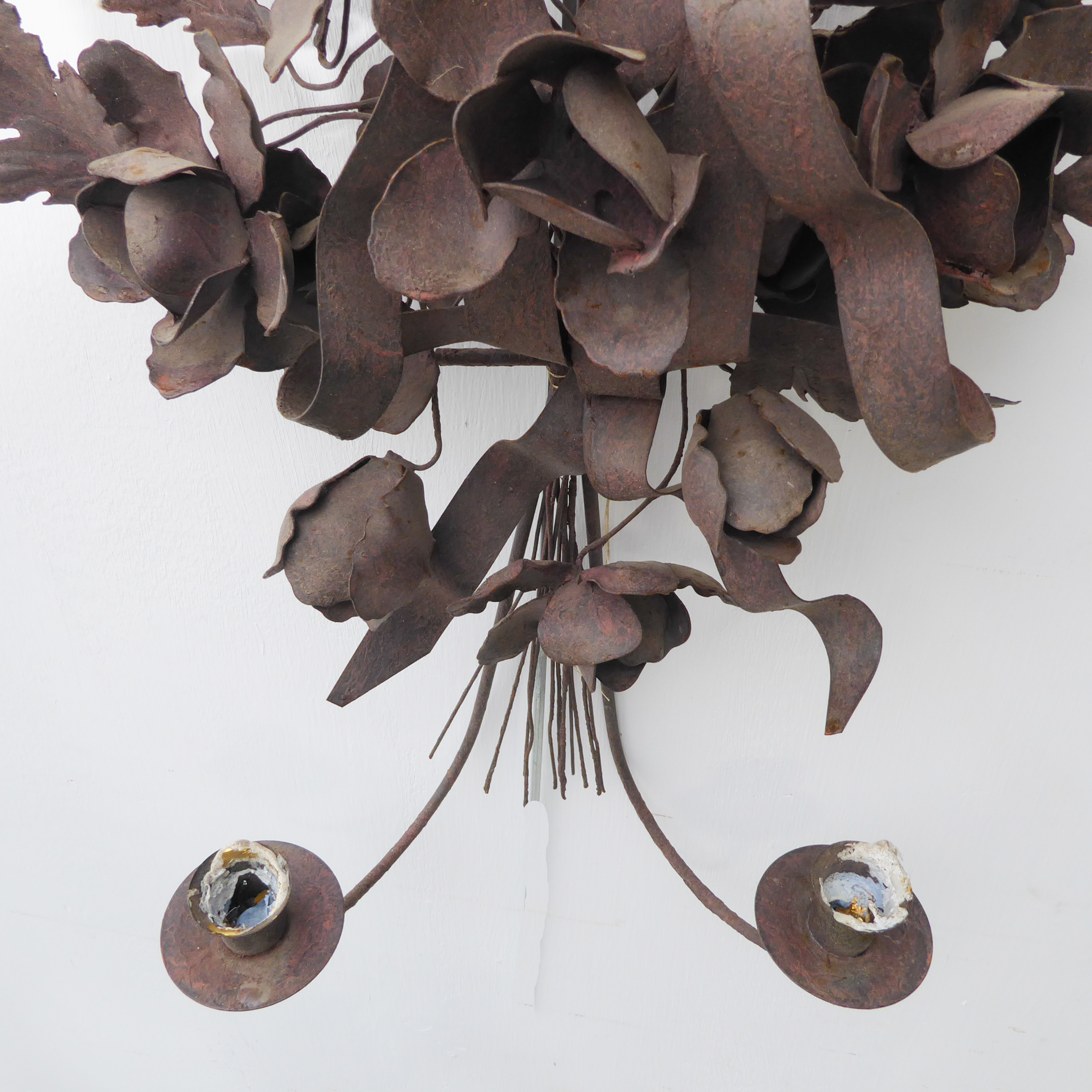 A pair of two-light wall sconces with handmade metal flowers above the candle holders (46 cm high) - Image 3 of 3