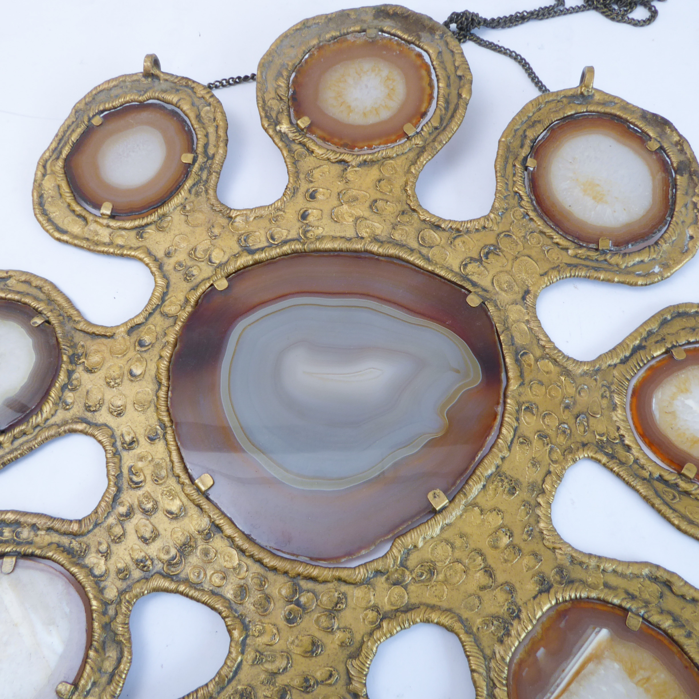 A 1970s gilt-metal hanging mobile, set with a large central agate panel surrounded by eight - Image 2 of 3