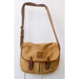 A Hardy's canvas and leather fishing bag with shoulder strap and detachable waterproof liner