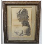 A circa 1900 charcoal study of a classical-style goddess, signed in pencil Mary Harris (glazed