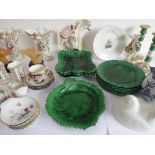 An interesting selection of various ceramics to include: 19th century green leaf moulded dishes, a