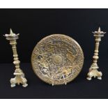 A 19th century bronzed cast iron neoclassical dish with pierced borders and cast nautical gods,
