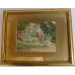 E (Ernest). COPESTICK: an early 20th century gilt-framed watercolour study of a country cottage with