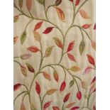 Two pairs of cotton tapestry-effect curtains with a leaf pattern in red/green and amber (John