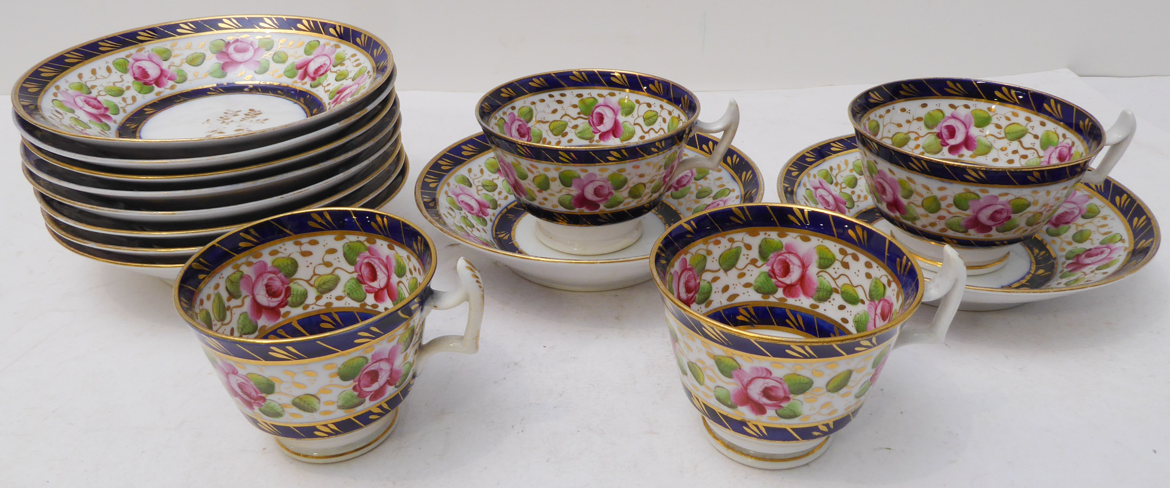 A collection of china and porcelain to include: a pair of French Sèvres-style cobalt-blue and gilt - Image 10 of 10