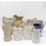 Eleven pieces of 19th and 20th century stoneware, pottery and porcelain jugs (A/F)