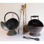 Assorted brass and copper items to include: a 19th century copper helmet-shaped coal scuttle with