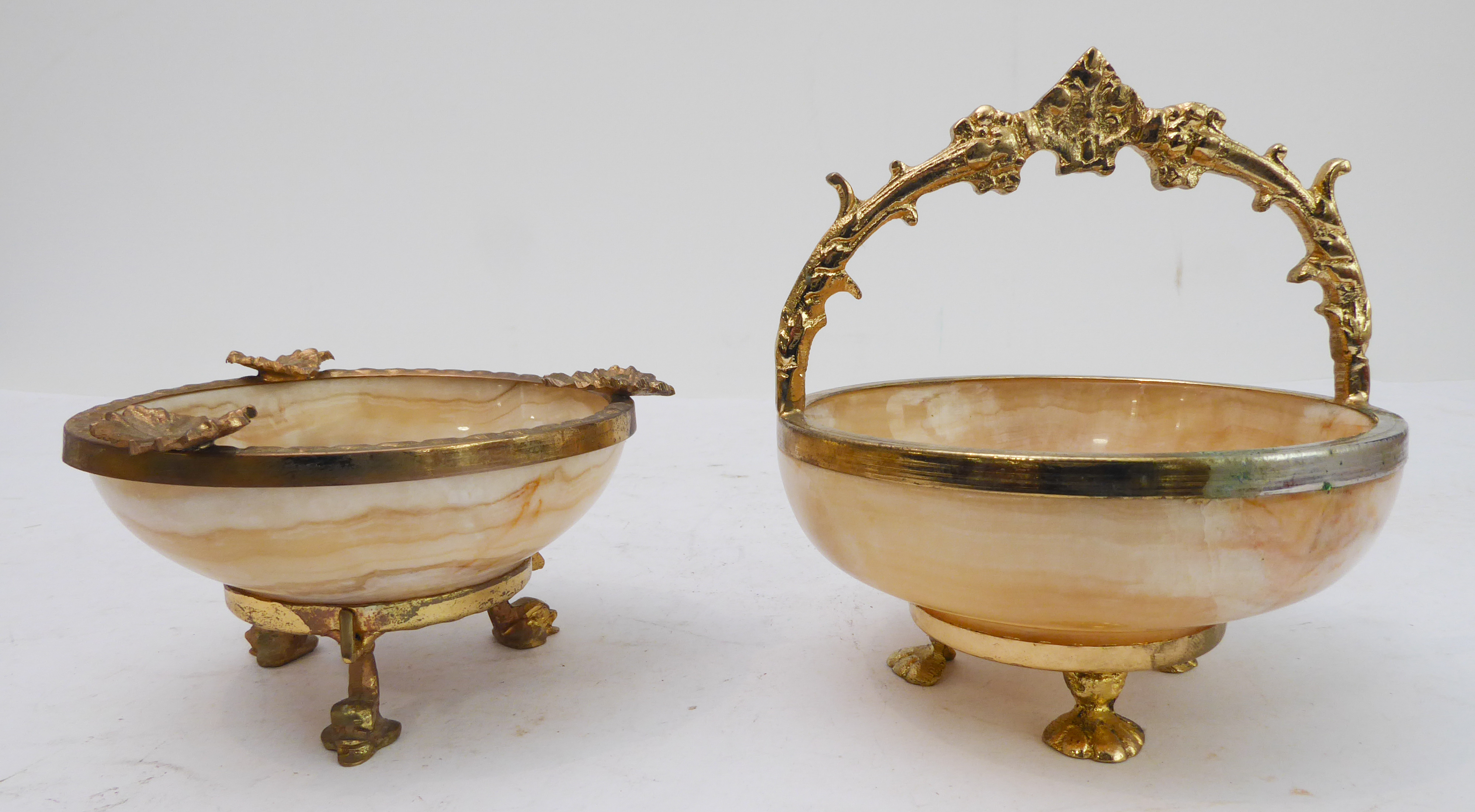 A set of six mid-20th century gilt-metal-mounted onyx cups and saucers, three other pieces of onyx - Image 5 of 6