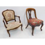 A 19th century carved-oak spoon-back-style open chair with stuffover serpentine-fronted seat and