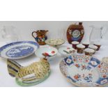 A quantity of china and some glass to include: an antique Chinese export ware underglaze blue-and-