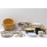 A mixed lot to include: a 19th century stoneware tankard; two stoneware mixing bowls; a soup