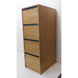A modern four-drawer wood-effect filing cabinet with key (48 cm wide x 65.5 cm deep x 135 cm high)