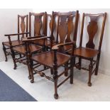 A good set of eight (6+2) 18th century-style reproduction solid oak dining chairs; each with vase-