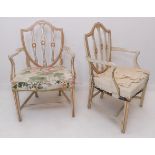 A pair of painted Hepplewhite style armchairs (probably 18th century): each with three vertical