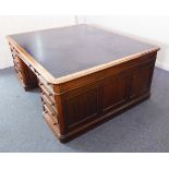 An exceptionally large and fine late 19th/early 20th century walnut partners desk of extremally