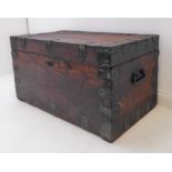 A 19th century stained pine and metal mounted zinc-lined chest/trunk: the hinged lid opening to