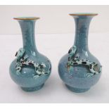 An interesting pair of late 19th to early 20th century Chinese bottle vases with robin's egg