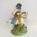 A circa 1790 Staffordshire pottery figure of St. George and the Dragon. The figure of St. George,
