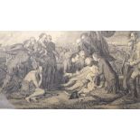 After Benjamin West - 'The Death of General Wolfe, Anno 1787'; monochrome engraving (31 x 42.5 cm)