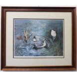 A framed and glazed colour print 'Ducks in Winter', signed lower right 'Williams' in pencil in the