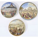 Three 19th century Prattware-style pot lids: 'Dublin Industrial Exhibition 1853' ( 20cm); 'Wimbledon