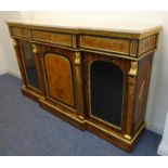 A 19th century marble-topped breakfront calamander, gilded and floral marquetry credenza: the