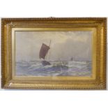 F. POWELL - a 19th century marine scene, 'Scudding', sail boats on choppy waters (39 x 66 cm). (