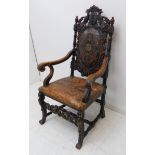 A fine walnut and leather upholstered open armchair (probably late 17th century Spanish): the top
