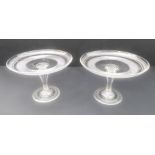 A pair of quality late 19th century cut-glass crystal tazzas. The circular wheel-cut tops