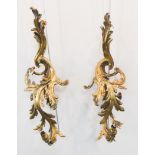 A good pair of late 19th century polished and gilded brass wall appliques (converted from gas wall
