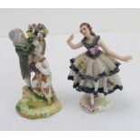 A late 19th/early 20th century continental hand-decorated porcelain model of a lady dancing,
