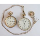 Two late 19th / early 20th century open-faced pocket watches: 1. silver-cased with link chain and
